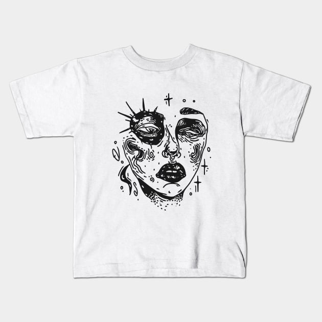 Abstract art of a girl's face Kids T-Shirt by DragonDream